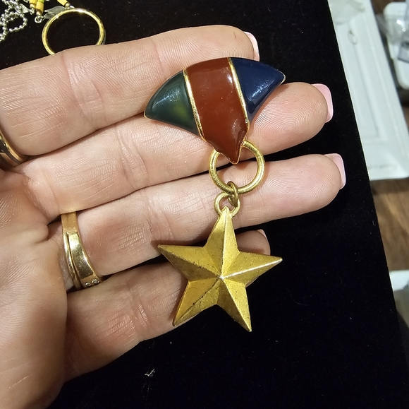 Vintage m jent signed brooch navy red blue green - Picture 2 of 4